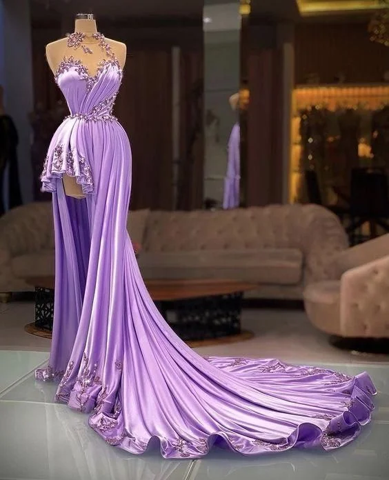 Purple Evening Gown Appliques Prom Dresses  C571
