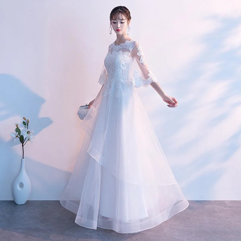 White Tulle With Lace Short Sleeves Layers Tulle Prom Dress, White Simple Wedding Party Dress cg17967 White Tulle With Lace Short Sleeves Layers Tulle Prom Dress, White Simple Wedding Party Dress cg17967