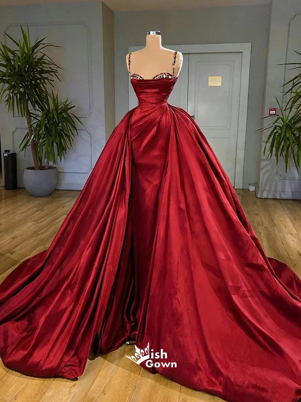 Red Spaghetti Straps Sweetheart Pleats Rhinestone Ball Gown Long Evening Prom Dress, WG267 Red Spaghetti Straps Sweetheart Pleats Rhinestone Ball Gown Long Evening Prom Dress, WG267