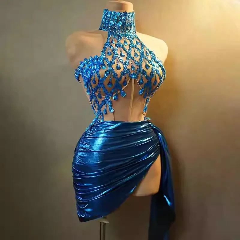 Stunning Royal Blue Asymmetrical Short Party Dresses High Collar Sequin Beaded Women Mini Maxi Dress Sexy Birthday Party Dress Stunning Royal Blue Asymmetrical Short Party Dresses High Collar Sequin Beaded Women Mini Maxi Dress Sexy Birthday Party Dress