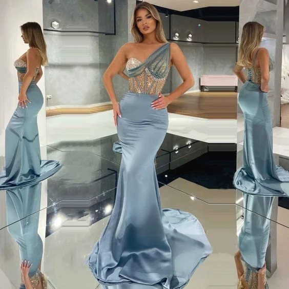 One-shoulder Formal Prom Dresses Luxury Arabic Mermaid Evening Dress Custom Made Party Gown for Banquet,DS4763 One-shoulder Formal Prom Dresses Luxury Arabic Mermaid Evening Dress Custom Made Party Gown for Banquet,DS4763