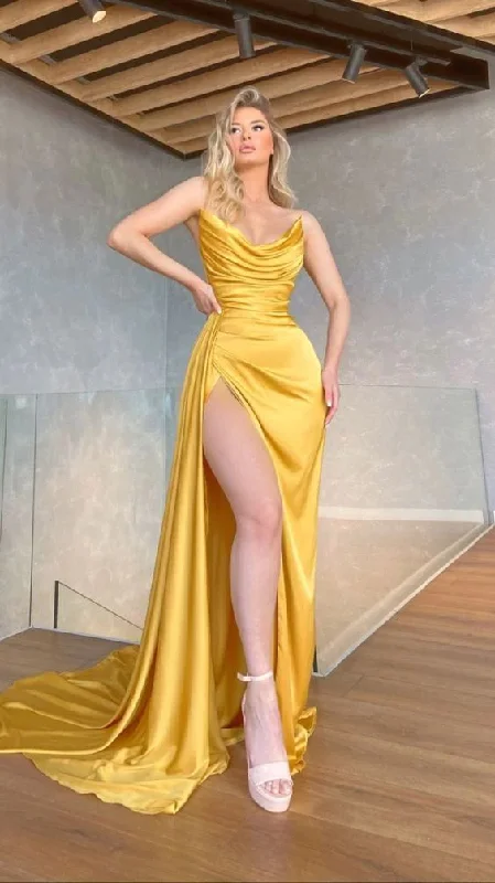 Yellow Sexy V-Neck Long Formal Prom Dress , Mermaid Evening Dress, Strapless High Side Split, Prom Dresses for Celebrity Party Gowns,DS4770 Yellow Sexy V-Neck Long Formal Prom Dress , Mermaid Evening Dress, Strapless High Side Split, Prom Dresses for Celebrity Party Gowns,DS4770
