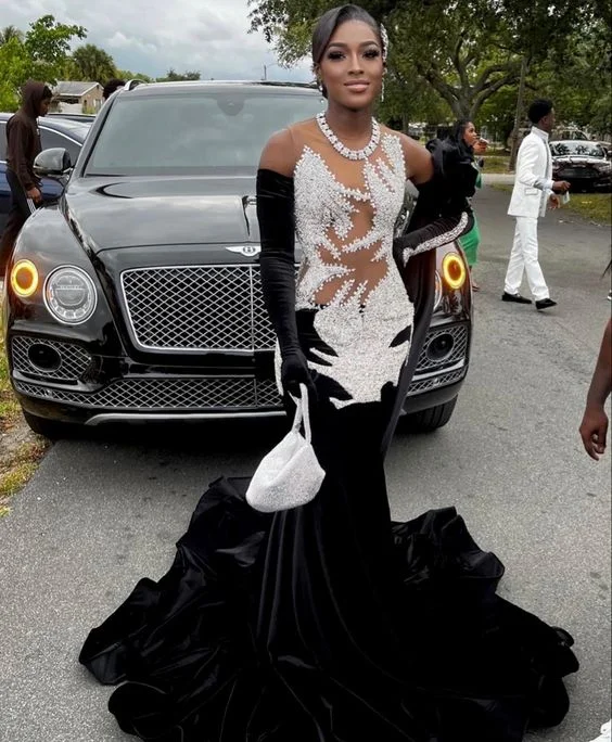 Black Girl Luxurious Mermaid Sexy Evening Dresses Velvet Prom Dresses with Gloves,BL18612 Black Girl Luxurious Mermaid Sexy Evening Dresses Velvet Prom Dresses with Gloves,BL18612