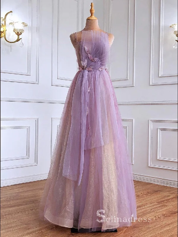 A-line Spaghetti Straps Long Prom Dress Unique Sparkly Evening Dresses GKF032