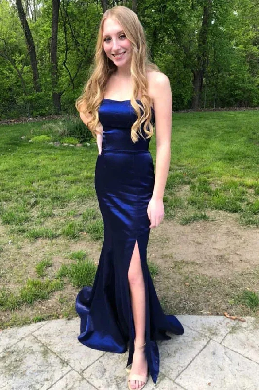 Strapless Mermaid Satin Long Prom Dress With Slit,Mermaid Graduation Dress,Evening Gown,DS4505 Strapless Mermaid Satin Long Prom Dress With Slit,Mermaid Graduation Dress,Evening Gown,DS4505