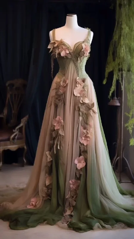 Vintage Ombre Chiffon Appliques Long Prom Dress Formal Evening Gown cc2385