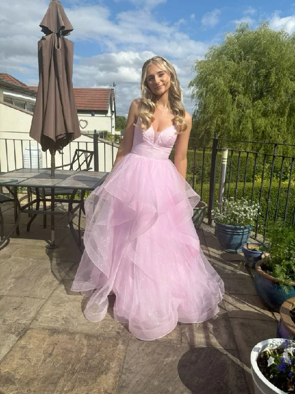 Pretty Pink Tulle Layered Prom Dress A Line Spaghetti Straps Party Evening Dress cc2447 Pretty Pink Tulle Layered Prom Dress A Line Spaghetti Straps Party Evening Dress cc2447
