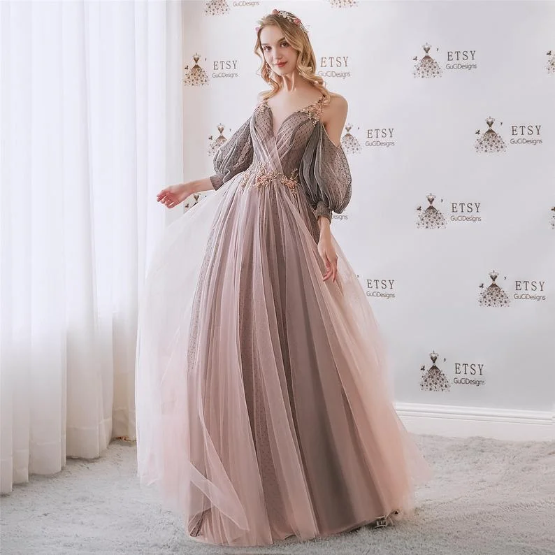 Vintage Spaghetti Straps Deep V neck Prom Dress ,Long Tulle Formal Dresses,Lace up Back Custom Made Dress cg17875 Vintage Spaghetti Straps Deep V neck Prom Dress ,Long Tulle Formal Dresses,Lace up Back Custom Made Dress cg17875