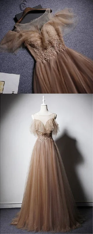 Long Lace Applique Senior Prom Dress, Formal Dress With Sleeve   cg17848