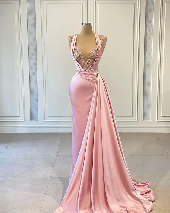 Pink Mermaid V-Neck Sexy evening gown Prom Dress ,DS5034