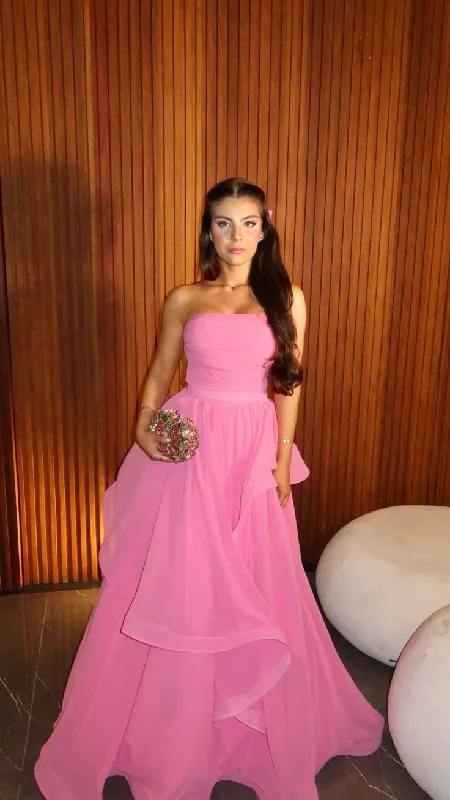 Beautiful Pink Tiered A Line Party Gown Formal Prom Evening Dress cc2416
