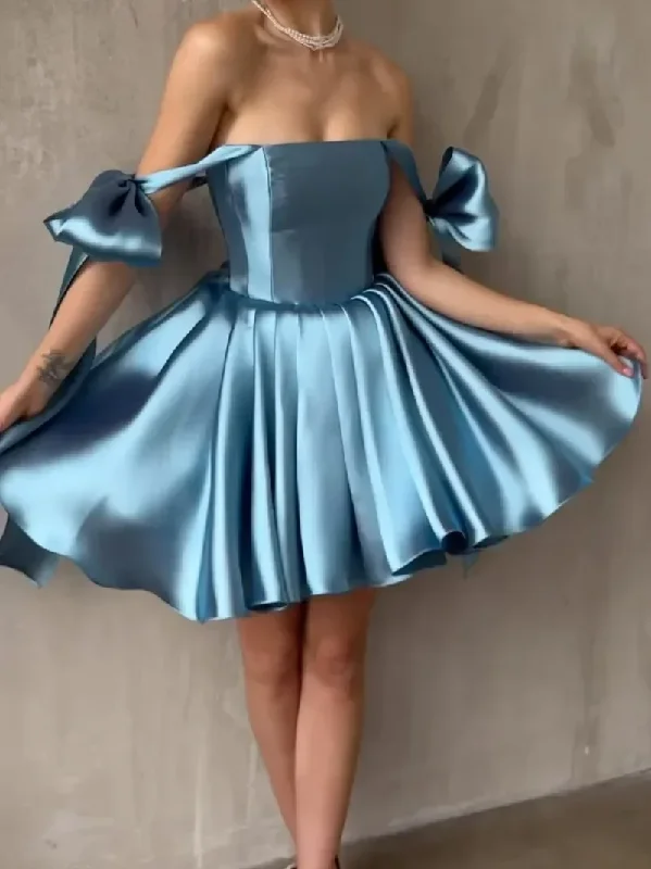 Elegant Solid Color A Line Vestidos De Noche Sweet Bow Short Graduation Dresses Sweetheart Slim Waist Prom Party Dress Women Elegant Solid Color A Line Vestidos De Noche Sweet Bow Short Graduation Dresses Sweetheart Slim Waist Prom Party Dress Women