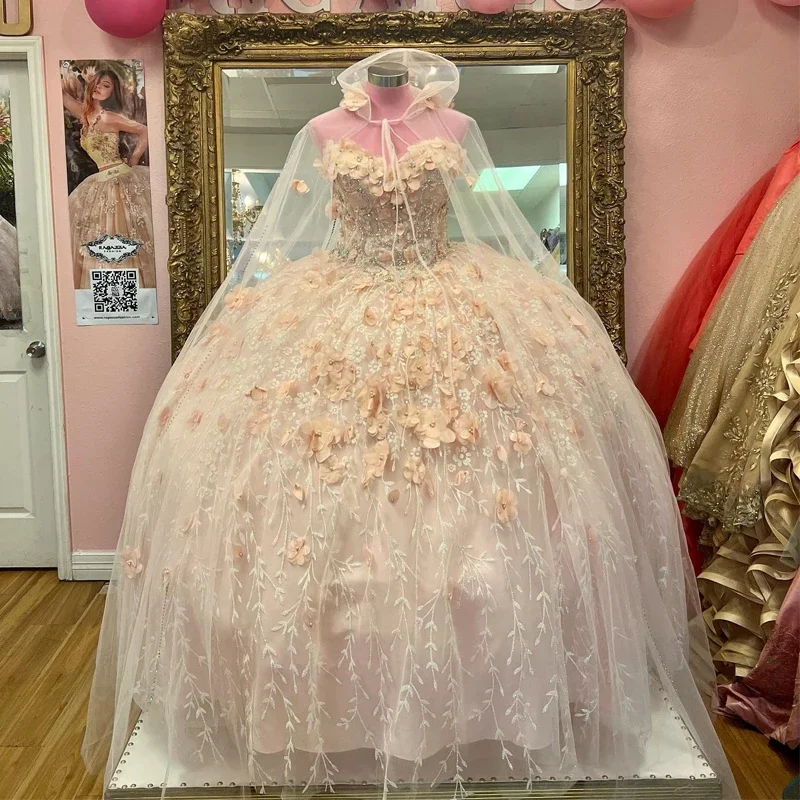 Mexican Vestido De 15 Anos Champagne Charro Quinceanera Dresses With Cloak Lace Applqiued Corset Sweet 16 Dress Abiti Da Cerimon Mexican Vestido De 15 Anos Champagne Charro Quinceanera Dresses With Cloak Lace Applqiued Corset Sweet 16 Dress Abiti Da Cerimon