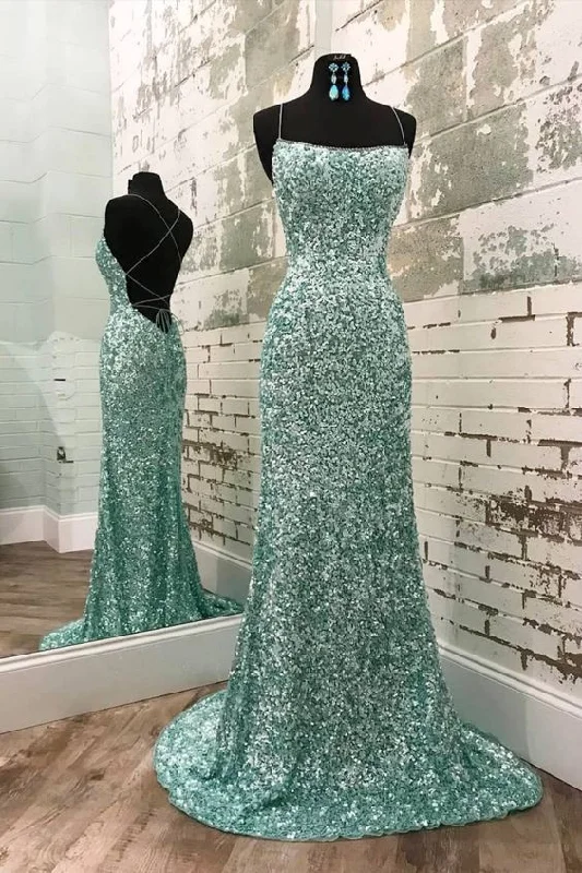 Mint Green Sequins Prom Dress    cg17935
