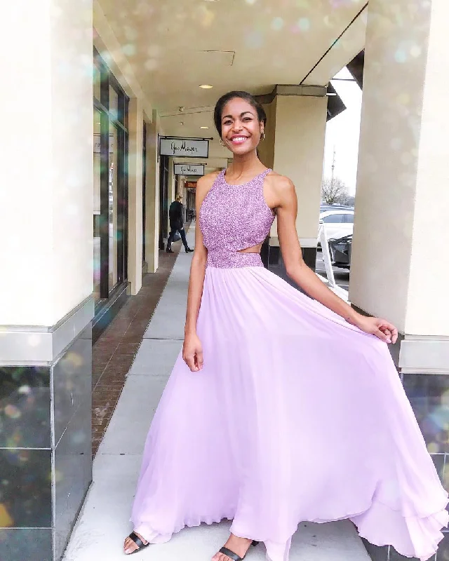 A Line Lilac Prom Dress with Beading    cg17712