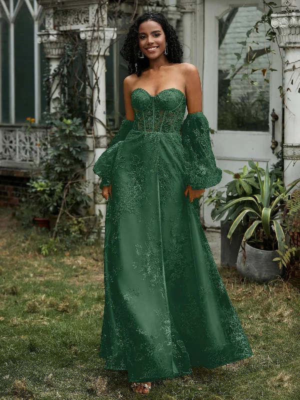 Sweetheart Flowers High Slit Prom Dress Dark Green