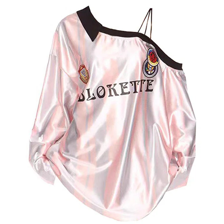 Blokette Striped Off-Shoulder Jersey High-End Jersey Tee