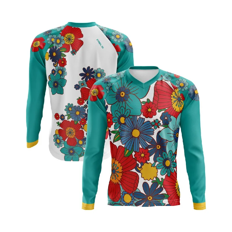 Colorful Flowers | Long Sleeve MTB Cycling Jersey Metallic Jersey Tee