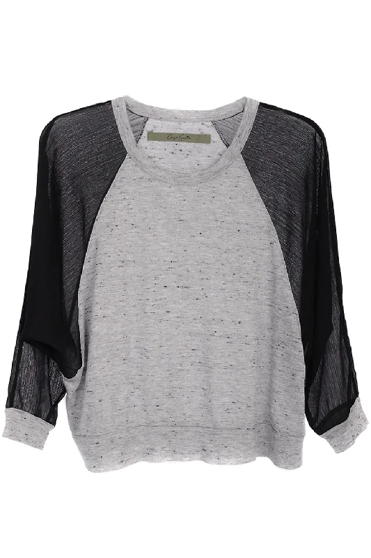 ENZA COSTA SPECKLED Jersey Chiffon Panel Sleeve Top Handmade Jersey Tee