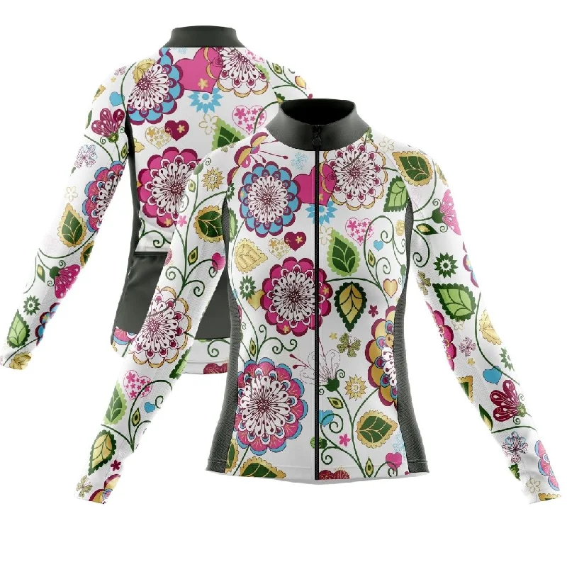 NEW! Floral Symphony | Women's Long Sleeve Cycling Jersey Sky Blue Jersey Tee