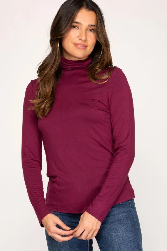 PLUM MOCK NECK LONG SLEEVES JERSEY KNIT TOP S8SS7590 Hemp Jersey Tee