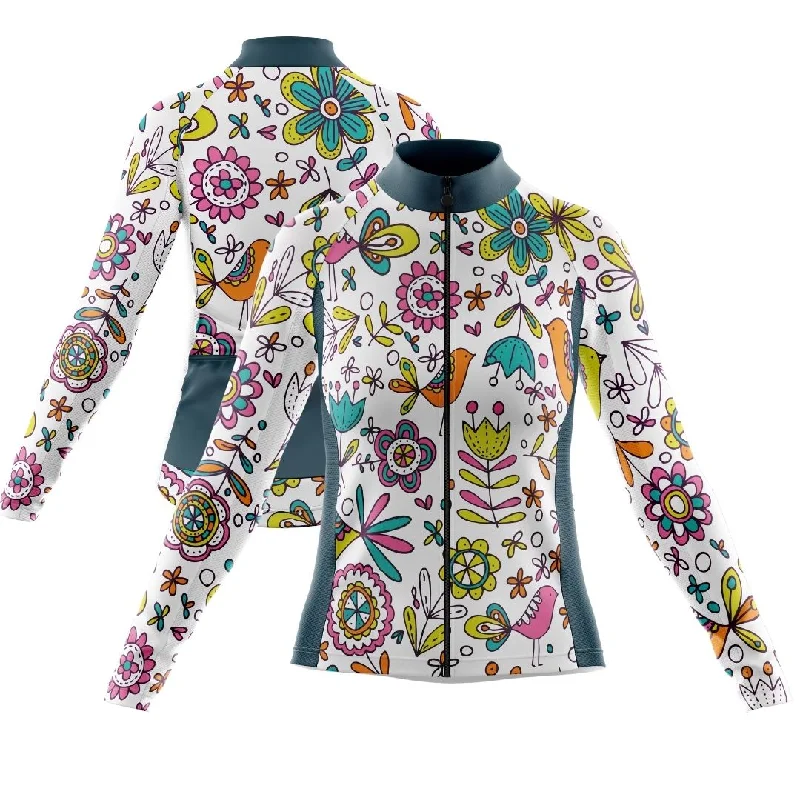 NEW! Whimsy Blooms | Women's Long Sleeve Cycling Jersey Mint Green Jersey Tee