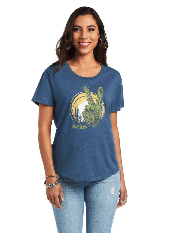 Ariat Women's Ariat Cactus Peace Blue Tee 10040957 Graphic T-Shirt Round Neck Polyester Ariat Women's Ariat Cactus Peace Blue Tee 10040957 Graphic T-Shirt Round Neck Polyester