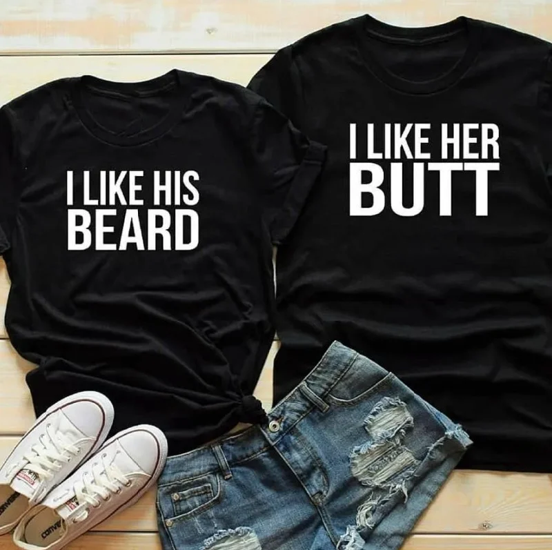 I Like His Beard I Like Her Butt - Funny Matching T-shirt for Couple Lovers Boxy Fit Fitted Loose I Like His Beard I Like Her Butt - Funny Matching T-shirt for Couple Lovers Boxy Fit Fitted Loose
