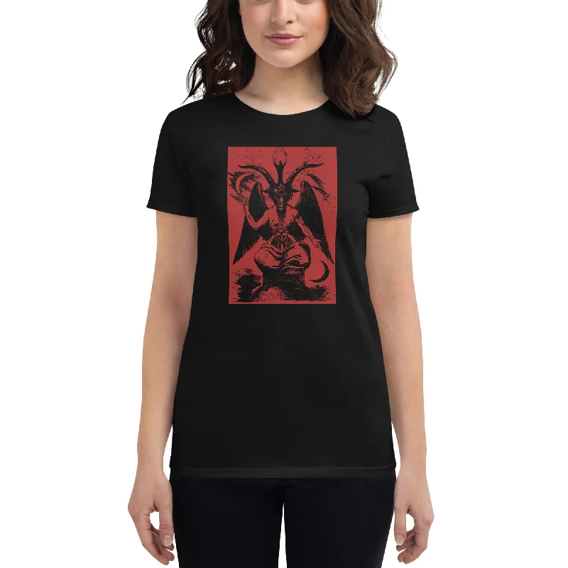 Red Original Baphomet Éliphas Lévi Drawing Women's Short Sleeve Babydoll T-shirt Houndstooth Herringbone Solid Red Original Baphomet Éliphas Lévi Drawing Women's Short Sleeve Babydoll T-shirt Houndstooth Herringbone Solid