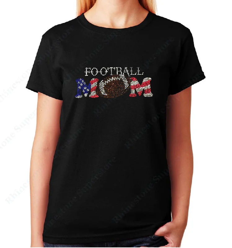 Women's / Unisex T-Shirt with Patriotic Football Mom in Rhinestones Chenille Brocade Lace Women's / Unisex T-Shirt with Patriotic Football Mom in Rhinestones Chenille Brocade Lace