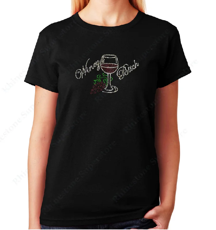 Women's / Unisex T-Shirt with Winey Bitch Wine Cup in Rhinestones Hooded Caped Shawl Collar Women's / Unisex T-Shirt with Winey Bitch Wine Cup in Rhinestones Hooded Caped Shawl Collar