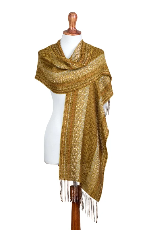 Andean Gold Gold Color Hand Woven Alpaca and Silk Blend Shawl from Peru Elegant Velvet Shawl Wrap Andean Gold Gold Color Hand Woven Alpaca and Silk Blend Shawl from Peru Elegant Velvet Shawl Wrap