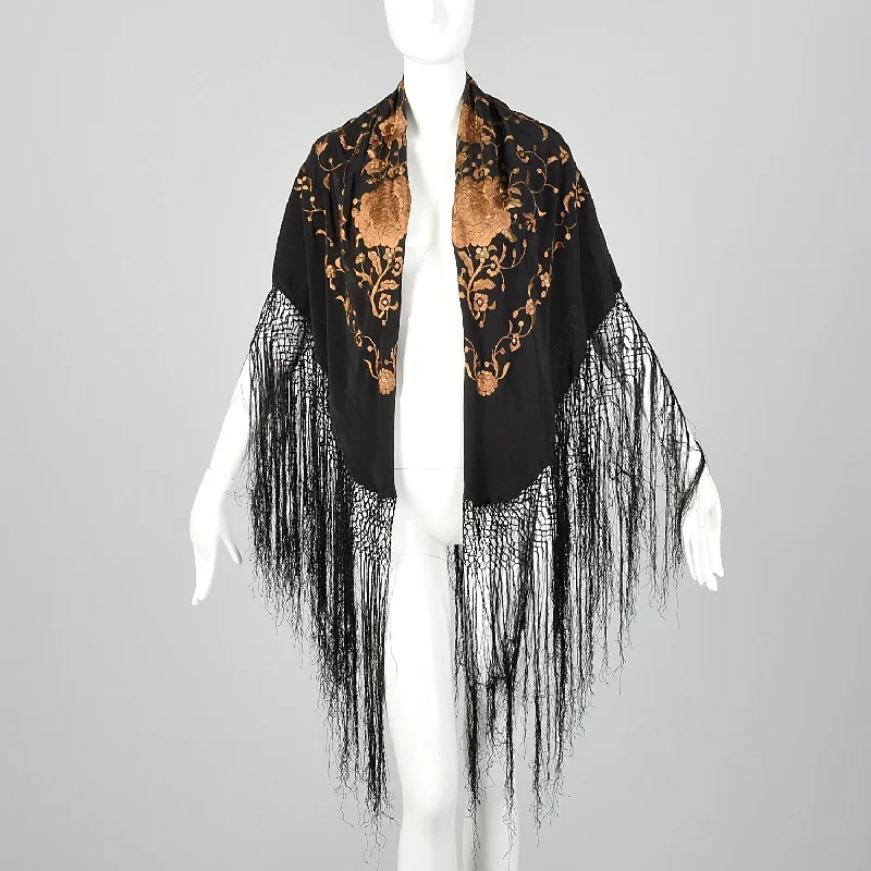 Black Silk Piano Shawl Brown Floral Embroidery Rhinestones with Fringe Elegant Velvet Shawl Cape Black Silk Piano Shawl Brown Floral Embroidery Rhinestones with Fringe Elegant Velvet Shawl Cape