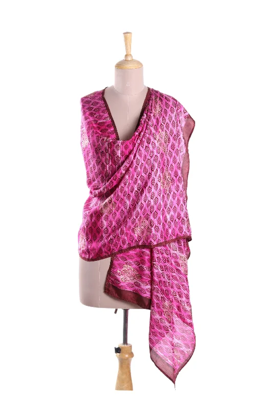 Rosy Leaves Red with Brown Leaf and Tree Hand Printed 100% Silk Shawl Elegant Silk Shawl Scarf Rosy Leaves Red with Brown Leaf and Tree Hand Printed 100% Silk Shawl Elegant Silk Shawl Scarf