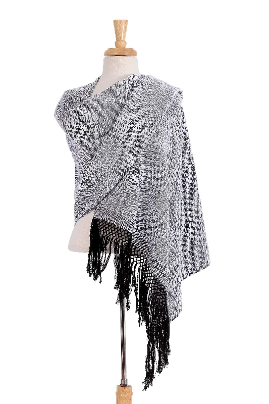Striped Diamonds in White Handwoven White and Black Zapotec Cotton Rebozo Shawls Comfortable Pashmina Shawl Striped Diamonds in White Handwoven White and Black Zapotec Cotton Rebozo Shawls Comfortable Pashmina Shawl