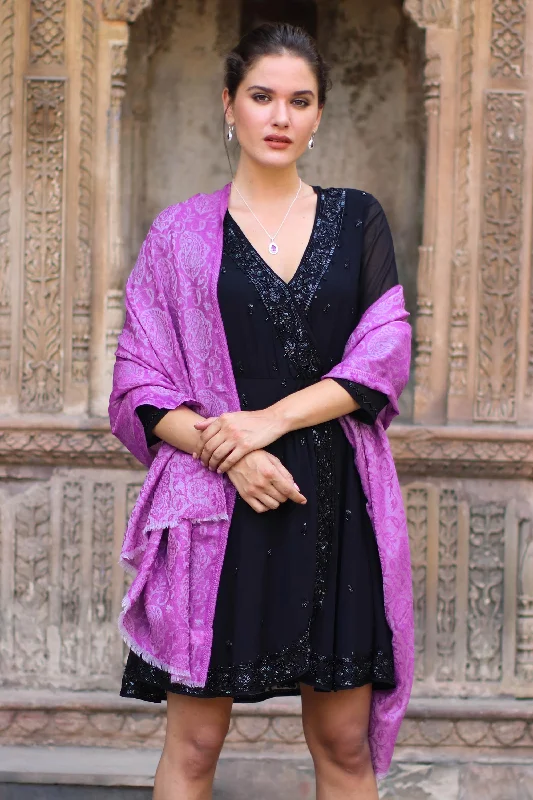 Wisteria Paisley Woven Wool Shawl with Paisley Motifs in Wisteria from India Elegant Pashmina Shawl Cape Wisteria Paisley Woven Wool Shawl with Paisley Motifs in Wisteria from India Elegant Pashmina Shawl Cape