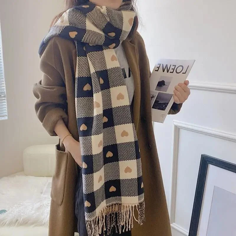 Autumn and Winter Plaid Scarf Korean Wild Couple Scarf Tassel Printing Thickened Bib Shawl Luxurious Silk Shawl Cape Autumn and Winter Plaid Scarf Korean Wild Couple Scarf Tassel Printing Thickened Bib Shawl Luxurious Silk Shawl Cape