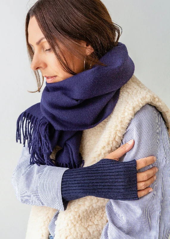Baby Alpaca Shawl/ Oversized Scarf - Navy Blue Chic Floral Print Shawl