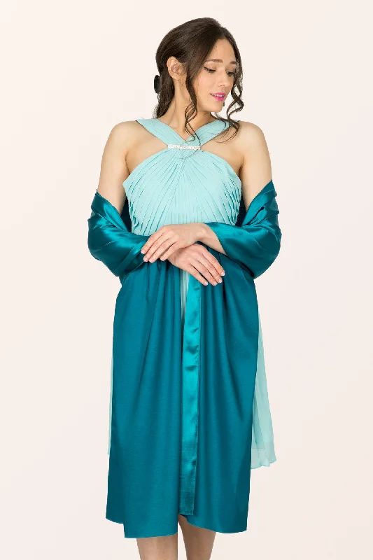 Satin Shawl - Teal Blue Stylish Wool Shawl Wrap