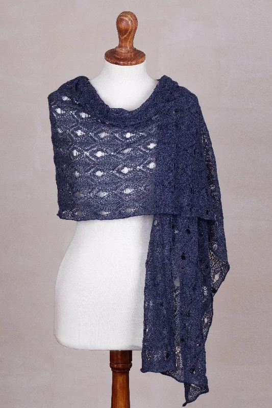 Breezy Skies in Blue 100% Alpaca Crocheted Shawl in Blue from Peru Soft Knit Shawl Poncho Breezy Skies in Blue 100% Alpaca Crocheted Shawl in Blue from Peru Soft Knit Shawl Poncho
