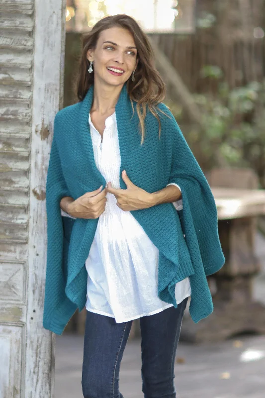 Chic Warmth in Teal Patterned Knit Cotton Shawl in Teal from Thailand Trendy Knitted Shawl Wrap Chic Warmth in Teal Patterned Knit Cotton Shawl in Teal from Thailand Trendy Knitted Shawl Wrap