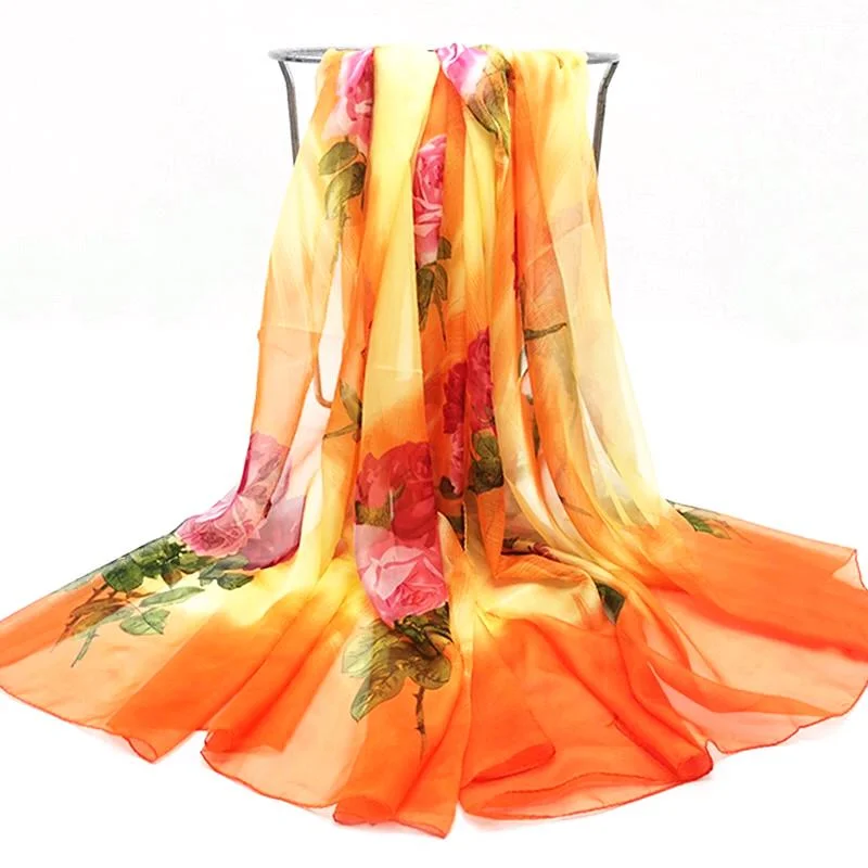 Chiffon Silk Scarfs Women Fashion Long Soft Scarves Print Flowers Summer Beach Shawls and Hijabs Stylish Oversized Wool Shawl