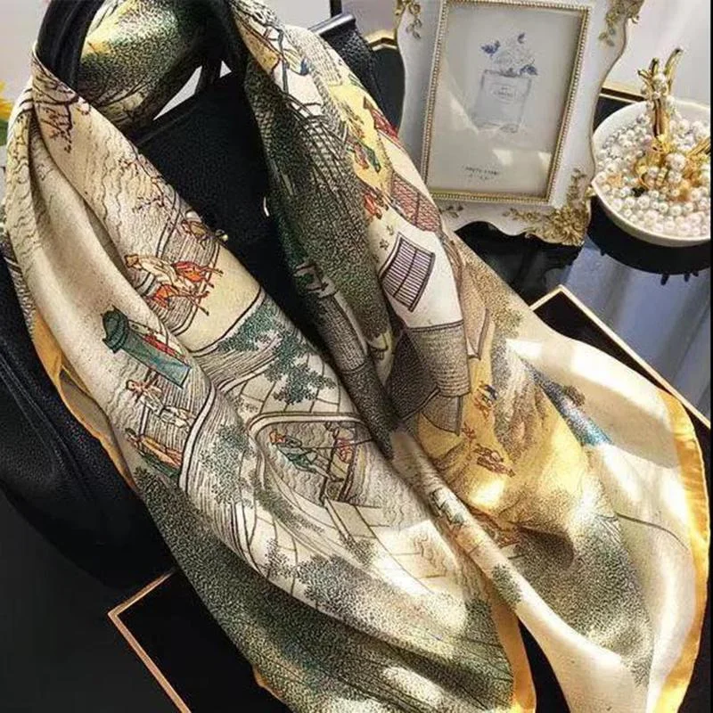 Chinese Painting Style Scarf Flower Wrap Shawl Silk Imitation Satin Women Elegant All-match Headscarf Sunscreen Gauze Shawl Comfortable Embroidered Shawl Chinese Painting Style Scarf Flower Wrap Shawl Silk Imitation Satin Women Elegant All-match Headscarf Sunscreen Gauze Shawl Comfortable Embroidered Shawl