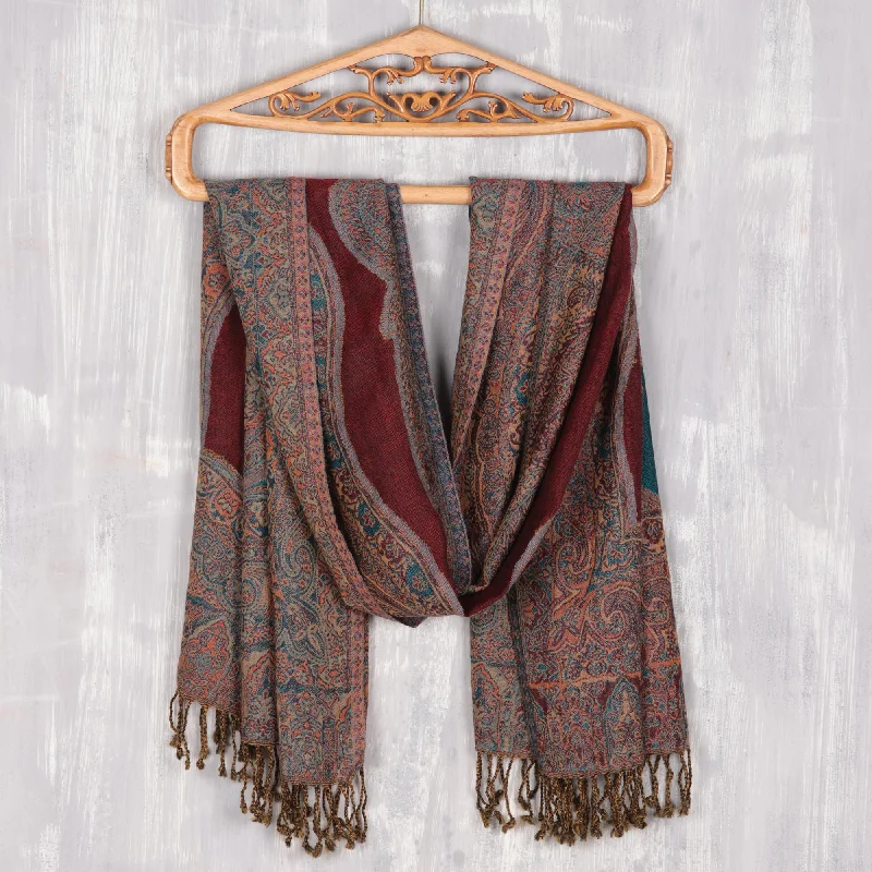 Colorful Paisleys Paisley Motif Jamawar Wool Shawl from India Stylish Chunky Wool Shawl Colorful Paisleys Paisley Motif Jamawar Wool Shawl from India Stylish Chunky Wool Shawl