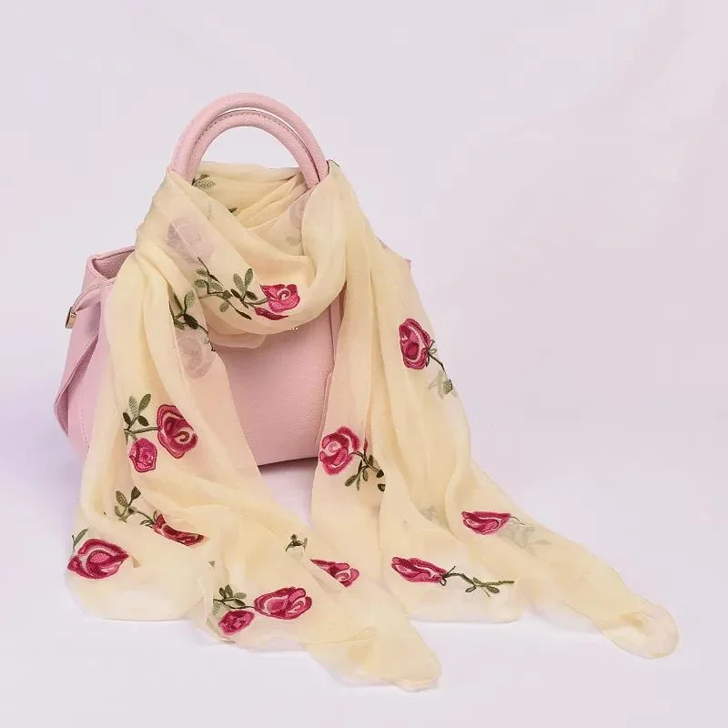Female Spring and Autumn Simulation Silk Embroidery Scarf Long Rose Embroidery Scarf Shawl Gauze Scarf Solid Floral High Quality Wrap Shawl Neck Cover Fashionable Shawl with Tassels Female Spring and Autumn Simulation Silk Embroidery Scarf Long Rose Embroidery Scarf Shawl Gauze Scarf Solid Floral High Quality Wrap Shawl Neck Cover Fashionable Shawl with Tassels
