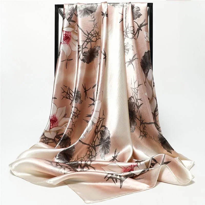 Flower Wrap Shawl Square Silk Imitation Satin Women Elegant Scarf All-match Headscarf Sunscreen Gauze Shawl Stylish Pashmina Shawl Wrap Flower Wrap Shawl Square Silk Imitation Satin Women Elegant Scarf All-match Headscarf Sunscreen Gauze Shawl Stylish Pashmina Shawl Wrap