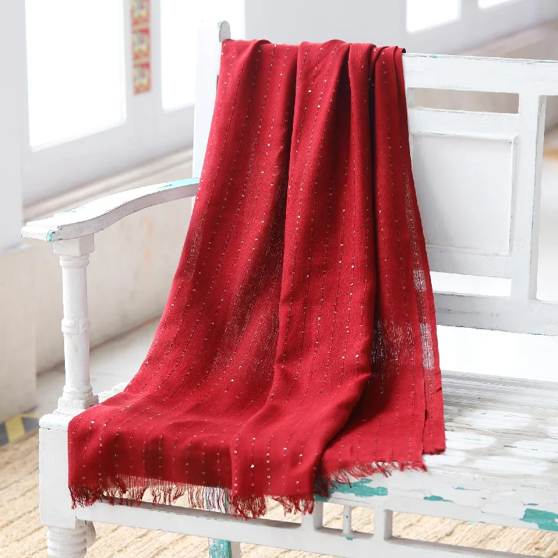 Garnet Glimmer Embellished Viscose Shawl in Cranberry from India Warm Cashmere Shawl Scarf Garnet Glimmer Embellished Viscose Shawl in Cranberry from India Warm Cashmere Shawl Scarf