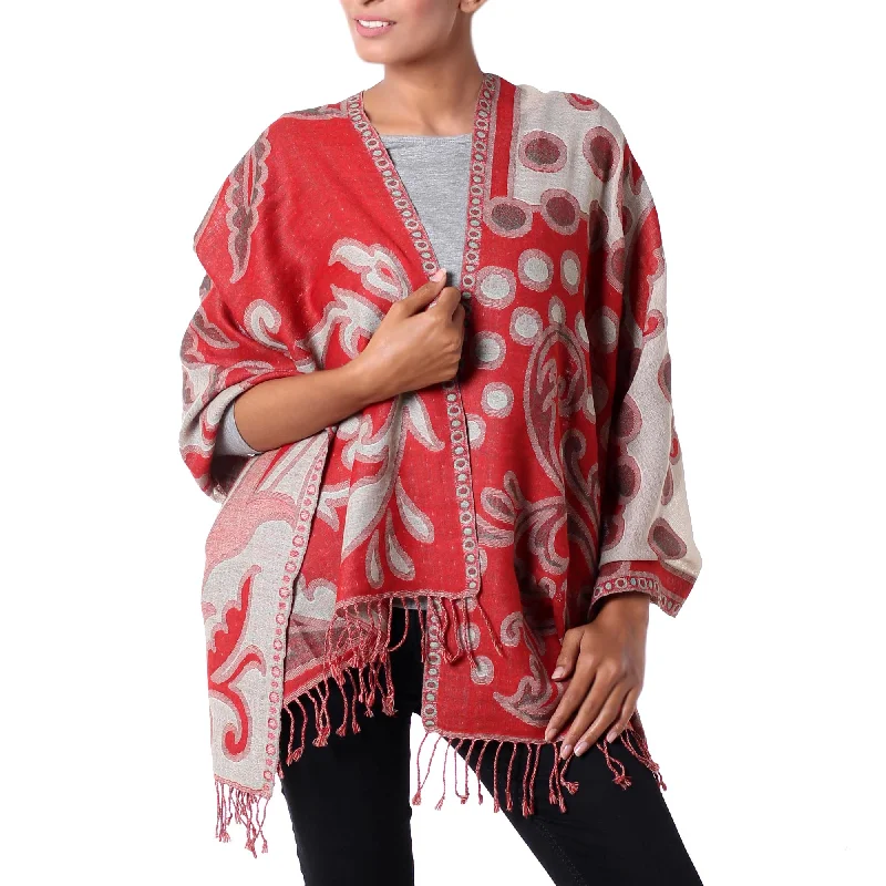 Modern Red Jamawar Red and Beige Modern Wool Shawl from India Trendy Embroidered Shawl Wrap Modern Red Jamawar Red and Beige Modern Wool Shawl from India Trendy Embroidered Shawl Wrap