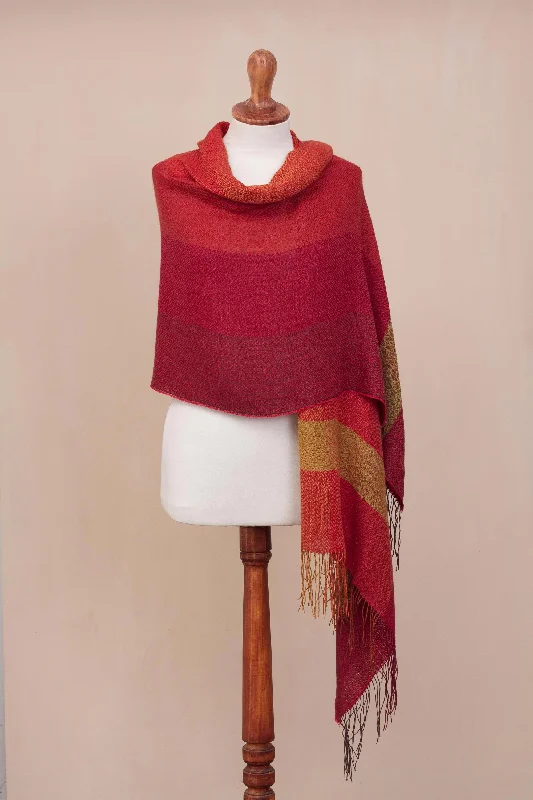 Sunset Celebration Hand Woven Striped Alpaca Blend Shawl from Peru Elegant Velvet Shawl Cape Sunset Celebration Hand Woven Striped Alpaca Blend Shawl from Peru Elegant Velvet Shawl Cape