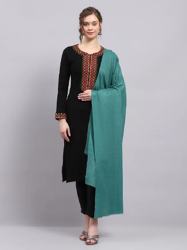 Women Green Solid Shawl Fashionable Silk Shawl Wrap